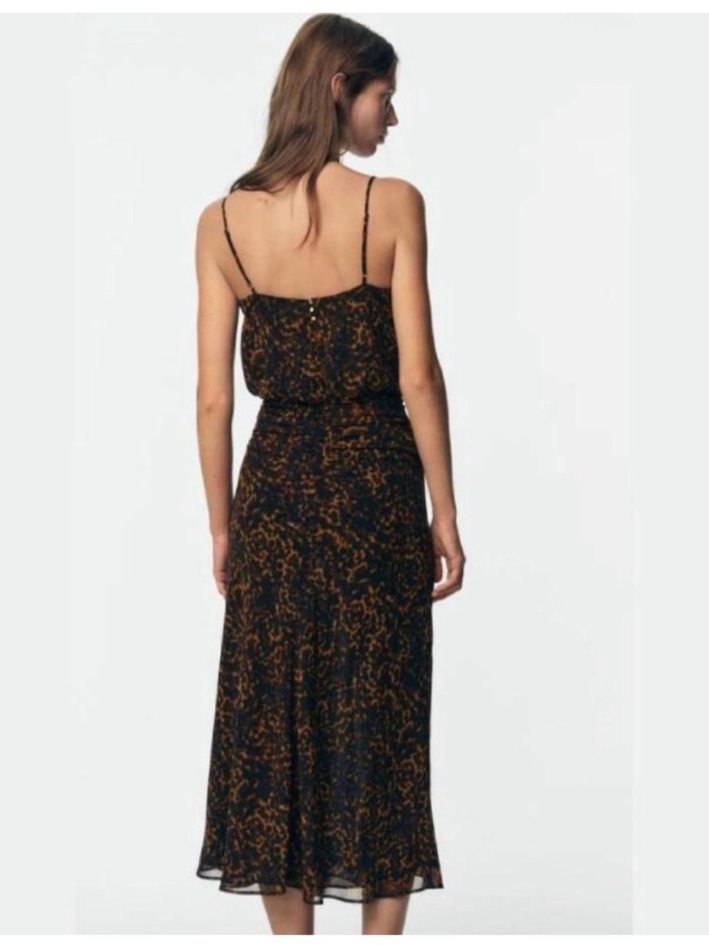 Zara Black and Brown Printed Midi Dress